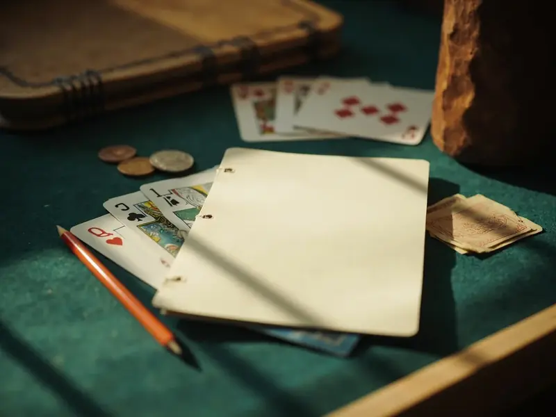 A notebook and coins
