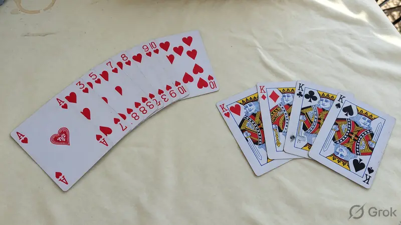 Two completed card sequences laid on a cream cloth
