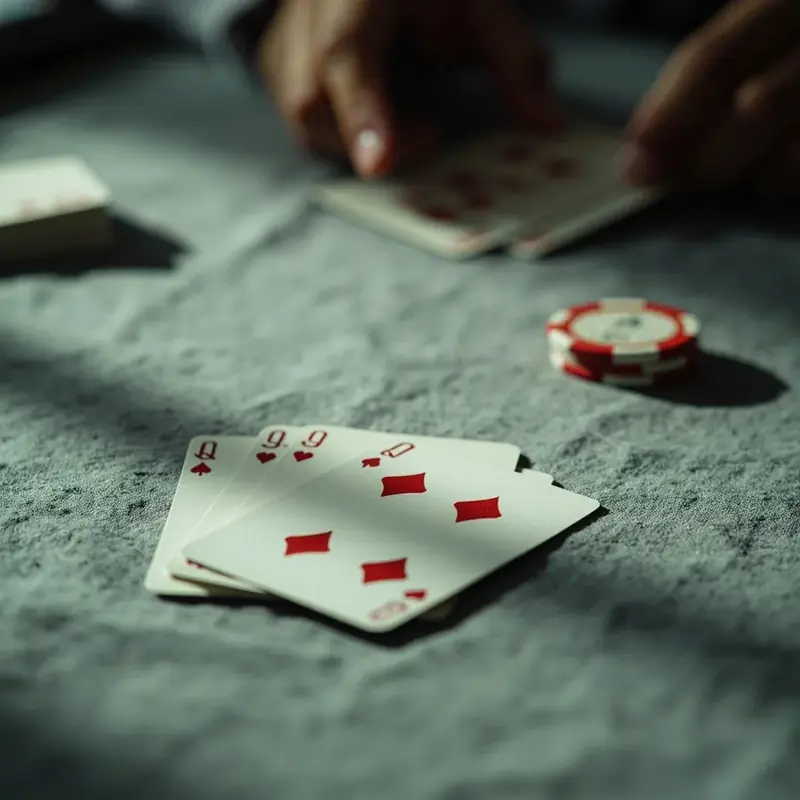 Two coffee cups and a split notepad with cards between them