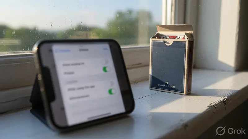 A phone with an out-of-focus permissions screen beside a boxed deck